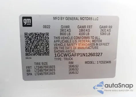 2022 Chevrolet Express Cargo Rwd 2500 Regular Wheelbase Wt из США, поврежденный, VIN 1GCWGAFP1N1260327